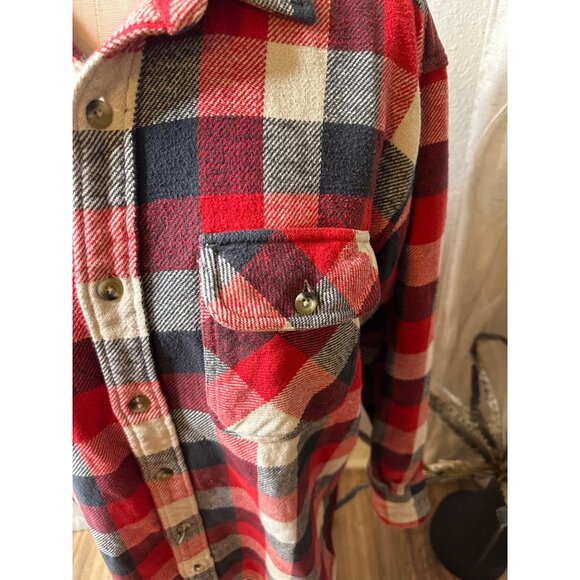 Redhead Mens Red & Black Buffalo Plaid Flannel Shirt L 100% Cotton Button-Up - Picture 14 of 16